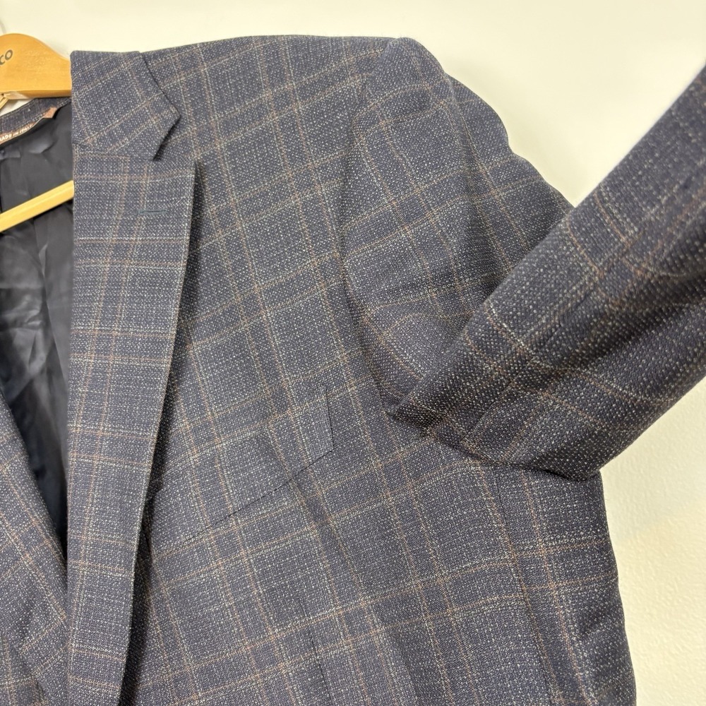 Canali Wool Plaid Sport Coat US 46L Navy Blazer - Picture 4 of 12